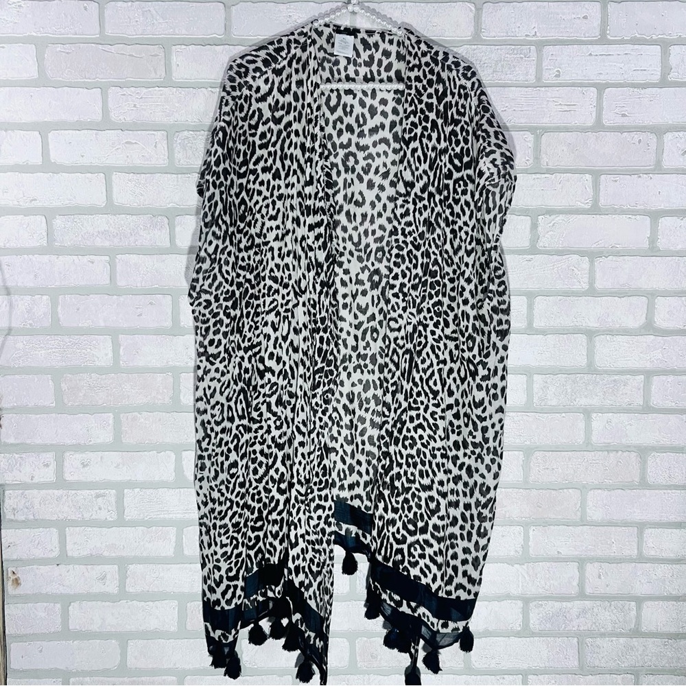 J. Crew Leopard Print Tassel Swim Cover-Up Poncho Size M/L Style L9713 - Picture 5 of 9